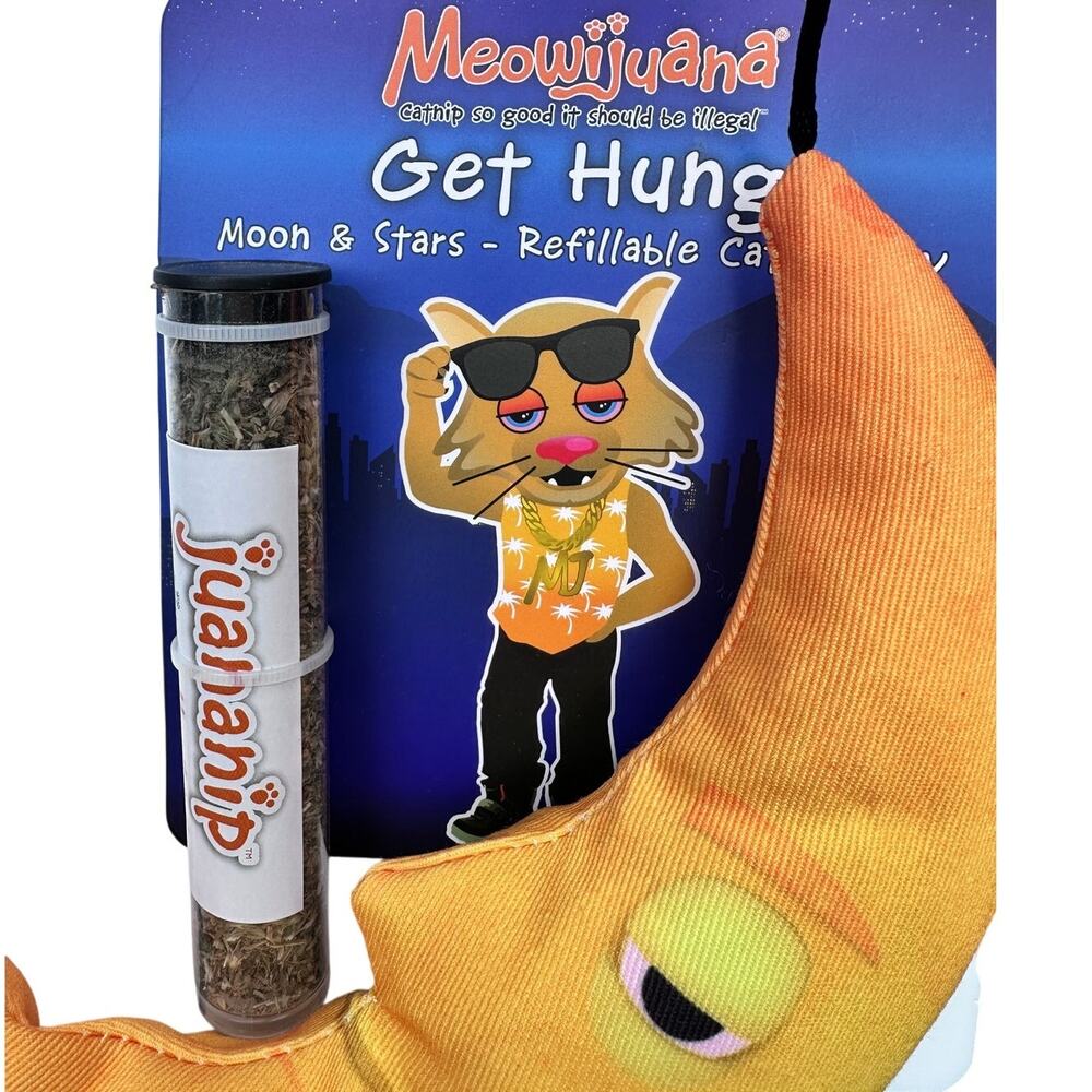 (2)‎ Meowijuana “Get Hung” Moon & Stars Catnip Toys + Refillable Juananip Tubes - Picture 2 of 3